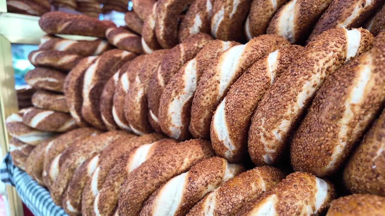 Close-Up of Freshly Baked Golden Brown Simit Bagels