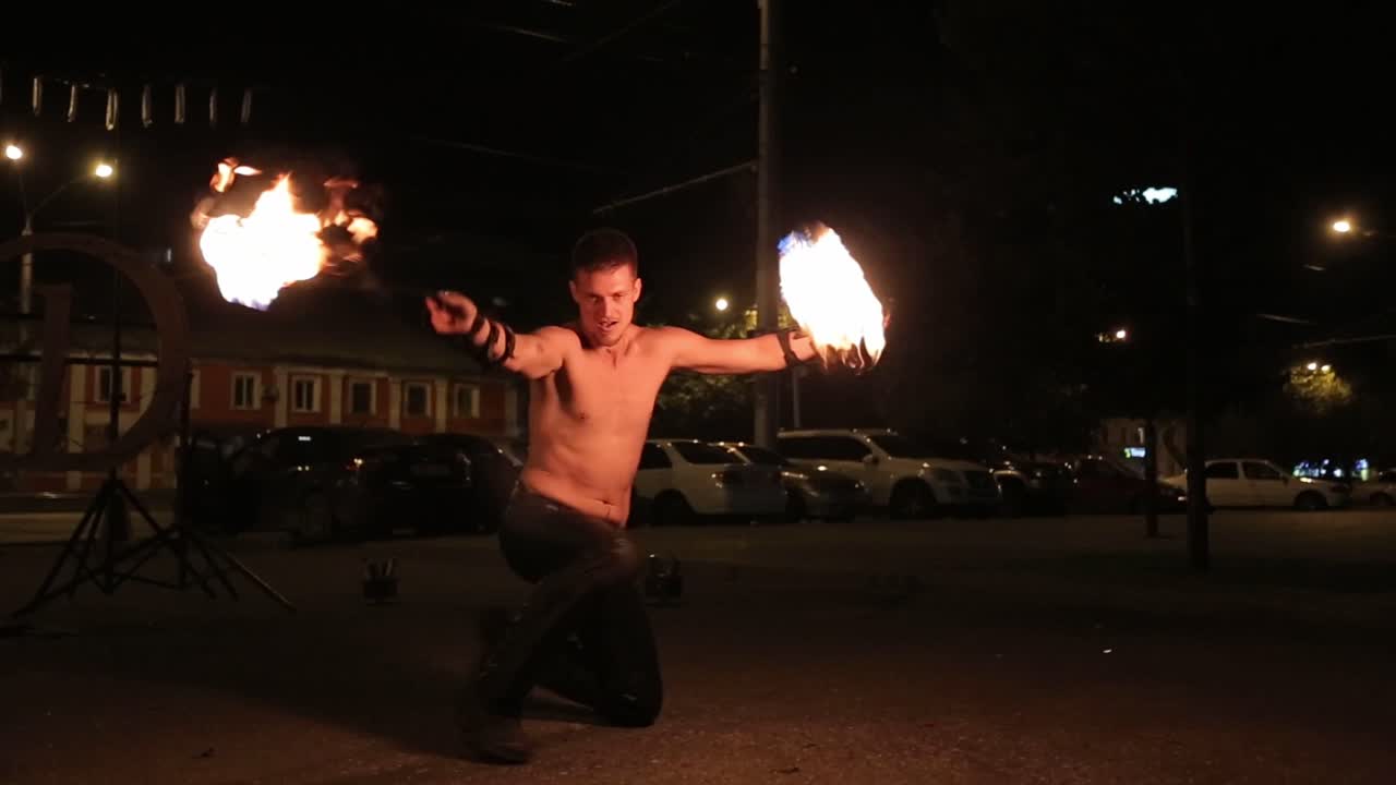 Fire Dancer Performance at Night