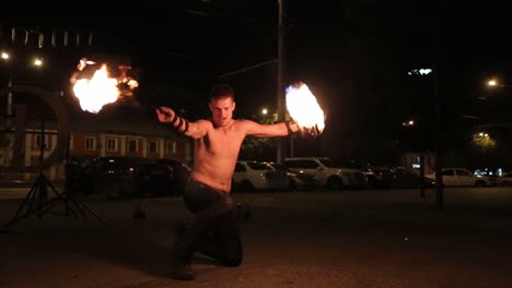 fire dancer performance at night