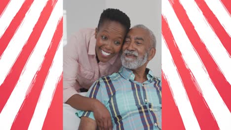 Animation-of-flag-of-usa-framing-african-american-father-and-adult-daughter