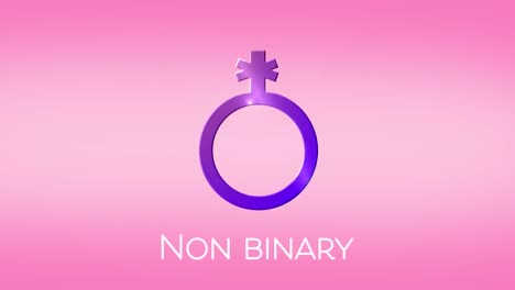 Animation-of-text-non-binary,-with-purple-non-binary-symbol,-on-pink