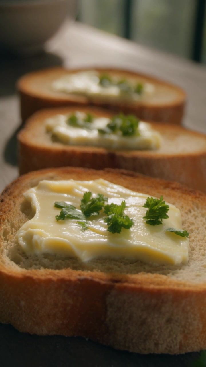 Slices of Toasted Bread Topped with Butter and Fresh Parsley