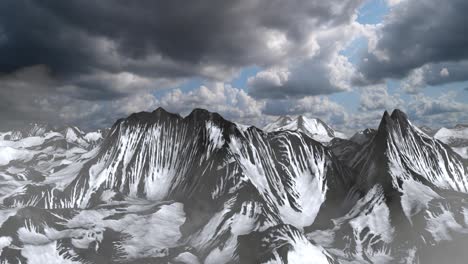 cordillera cubierta de nieve bajo nubes tormentosas