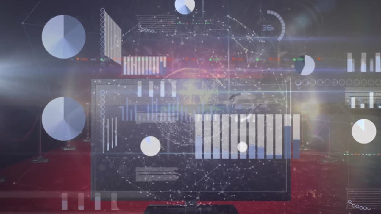 Animation of globe over financial data processing