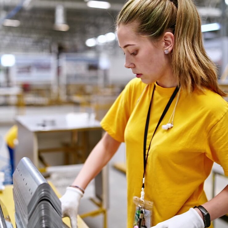 Assembly line with workers