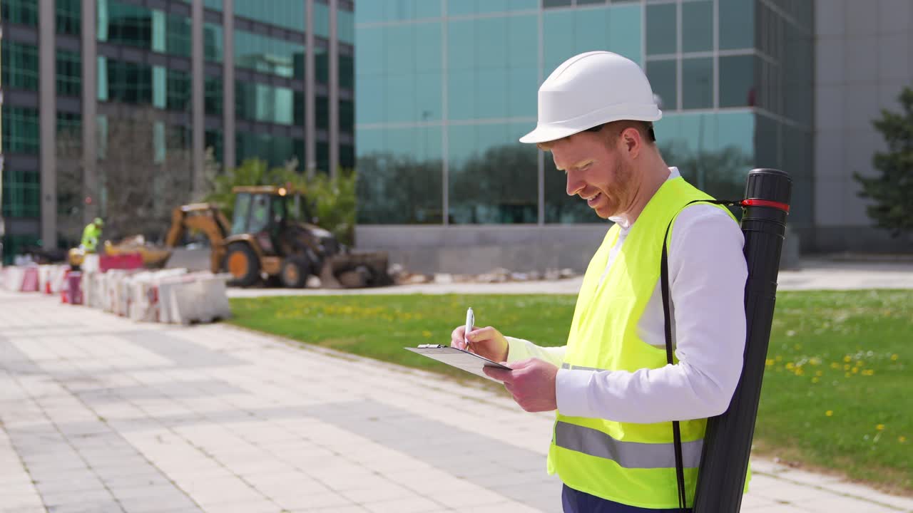 Construction engineer at a building site