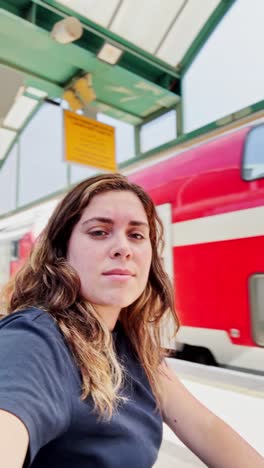 young woman waiting on a train platform