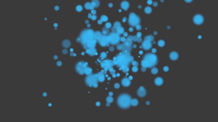 Blue particles and round bokeh on shiny background