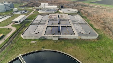 sewage waste water separation tanks. camera flies far away