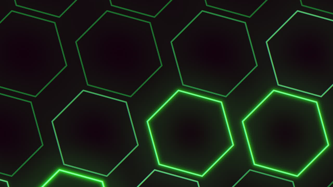 líneas verdes brillantes futuristas patrones hexagonales en fondo oscuro