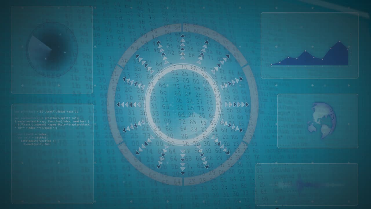 animación del procesamiento de datos en pantallas y escaneo de alcance