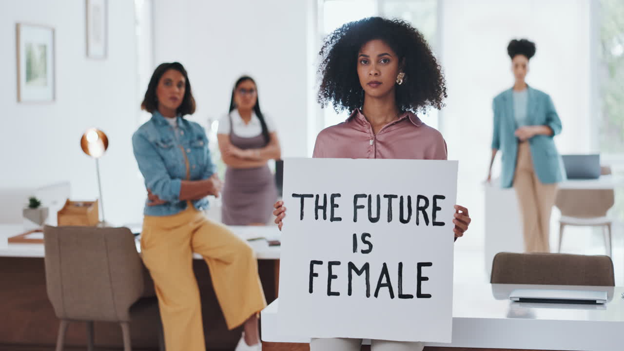 Business women with protest sign
