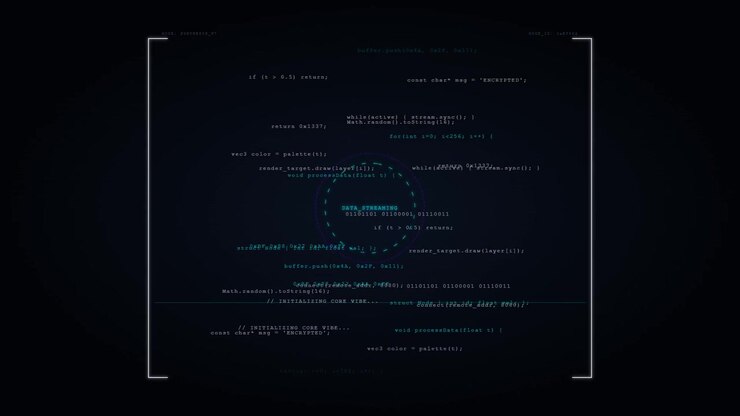 Interface de streaming de données numériques avec animation de code abstrait
