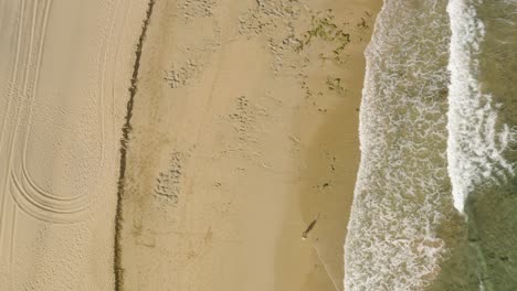 aerial is flying in birdview above the beach of porto santo, madeira, portugal