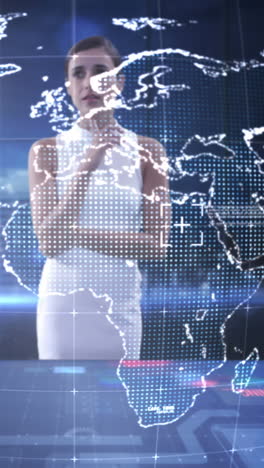 mujer de negocios usando una pantalla digital