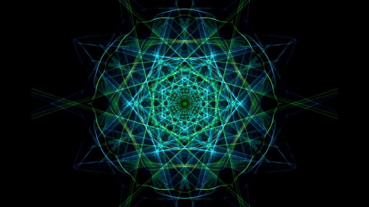 rayos verdes fractal en movimiento de túnel, haces giratorios paquete en el centro, fondo de video de ciencia ficción