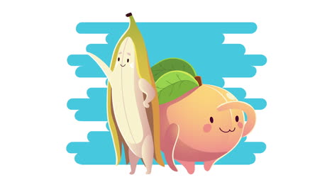 banana and peach fruits characters animation
