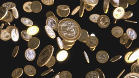 video animation. slow motion of euro coins falling on an isolated black background.