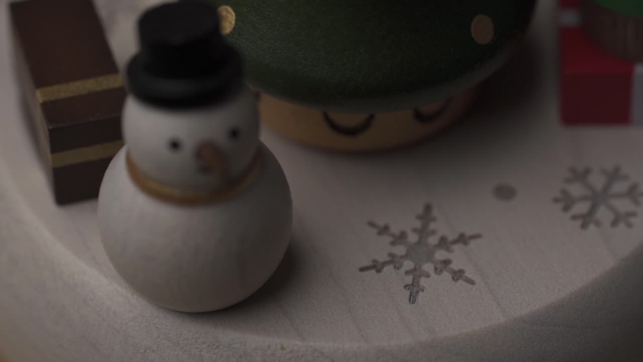 Closeup Of A Snowman And Angel Rotating On A Christmas Carousel, Children's Toy