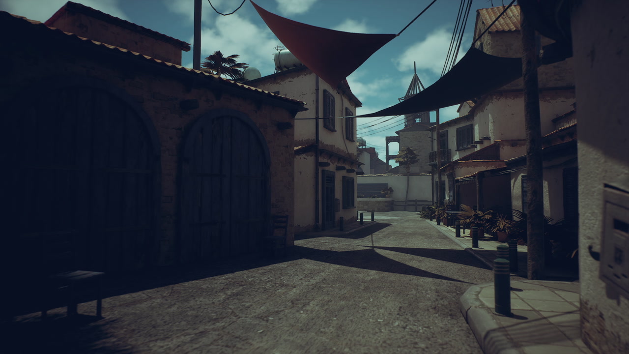 Vintage street with shadows atmospheric twilight alley with muted tones