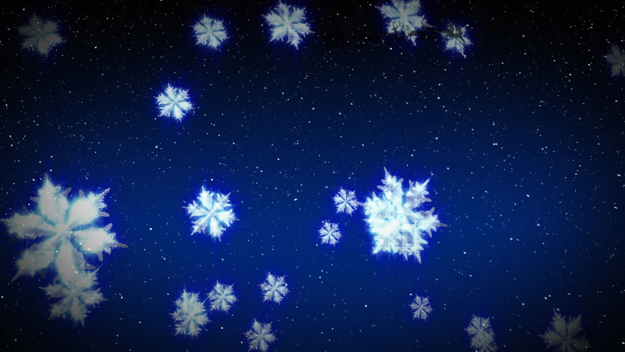 紺色の背景の上に雪が降るアニメーション