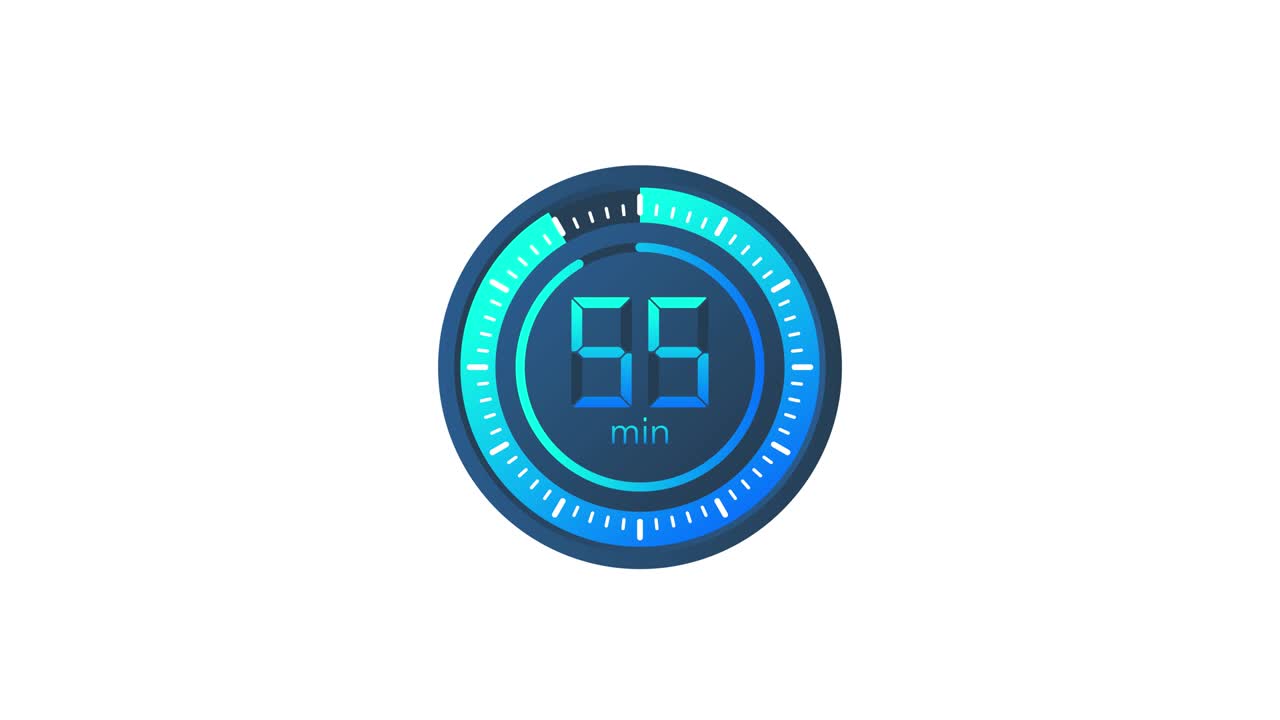 The 55 minutes timer. Stopwatch icon in flat style. Motion graphics.