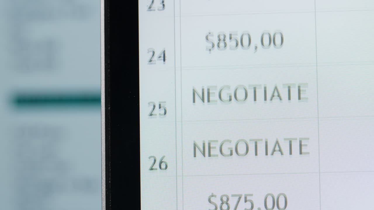 Scrolling Through Financial Data on a Digital Spreadsheet Display