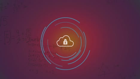 Animación-Del-Icono-Del-Candado-De-Seguridad-Y-Ecuaciones-Matemáticas-Sobre-Fondo-Degradado-Púrpura
