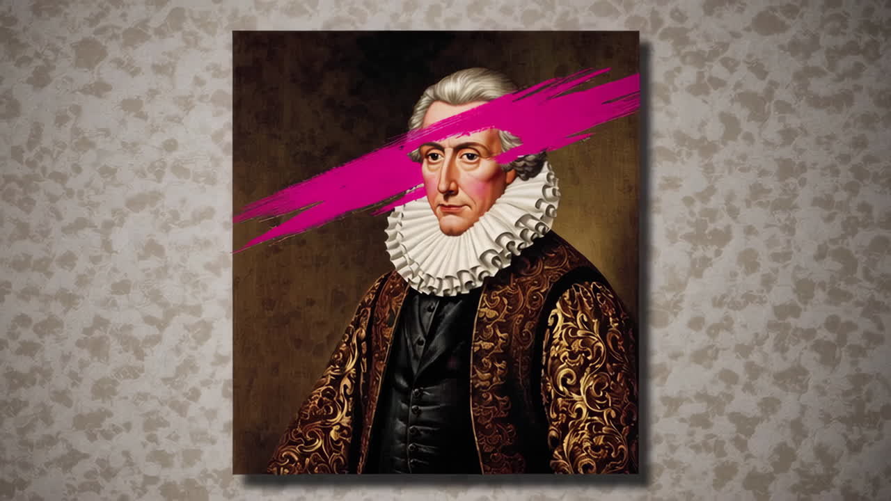 Classical Portrait with Modern Pink Paint Stroke