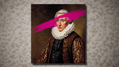 classical portrait with modern pink paint stroke