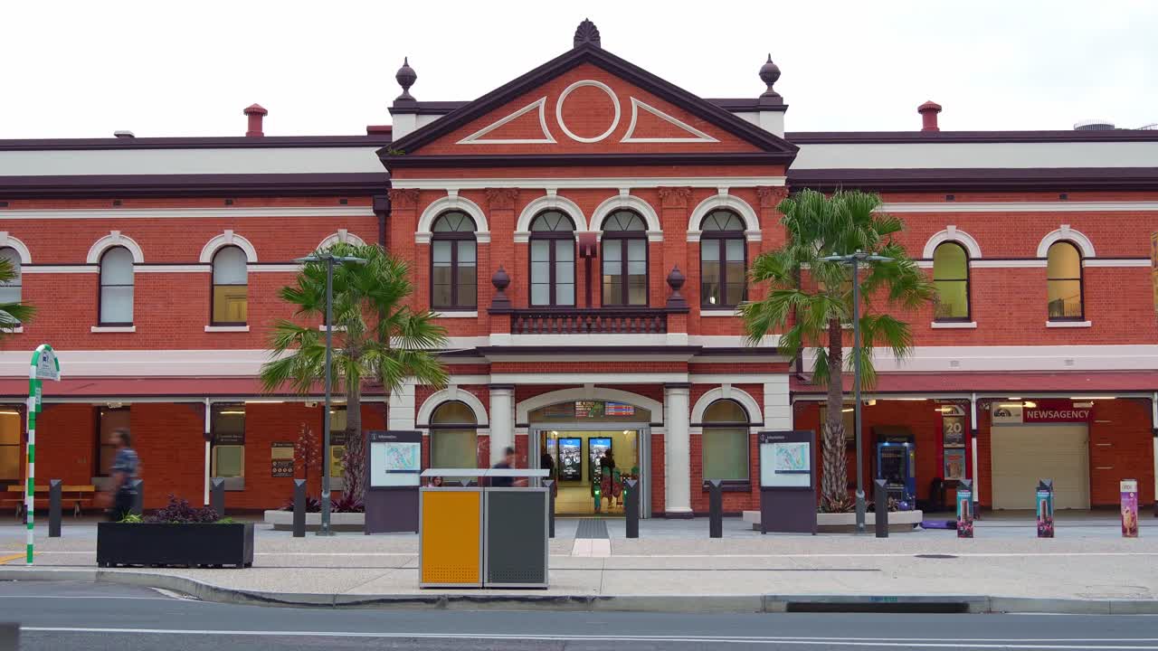 Historic Red Brick Train Station in a City