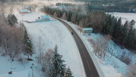 Electric-car-driving-in-snowy-landscape-in-norway