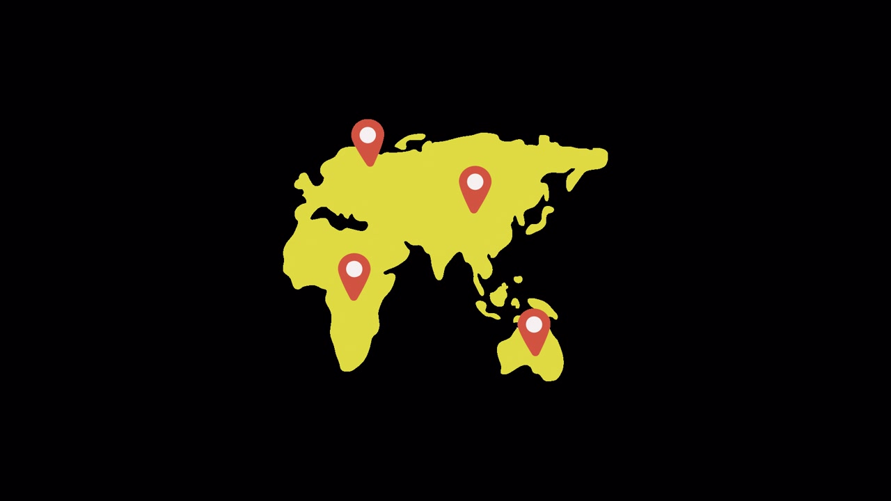 Animated World Map with Red Location Pins