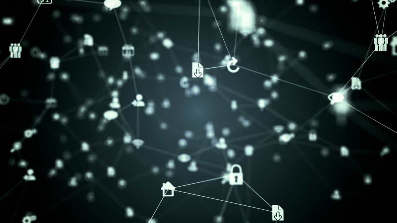 red social futurista abstracta, íconos de computadora e internet de bucle sin fisuras