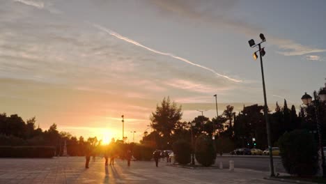 footage of sunset in front of the panathenaum  stadium of athens known as kallimarmaro during golden hour slow motion