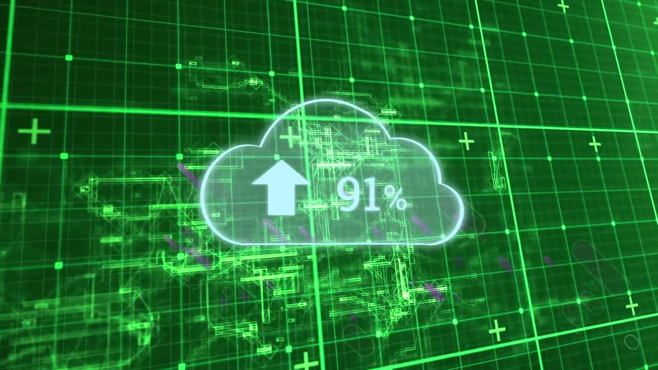 animación de la nube con un número creciente sobre las formas verdes