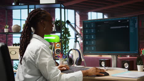 woman solving personal tasks with ai llm chatbot answering prompts