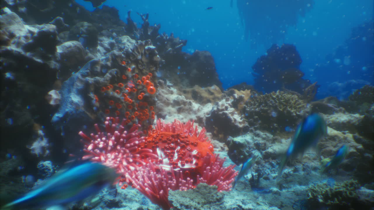 Ecosistema di barriera corallina rigoglioso con colorata vita marina sotto acque cristalline
