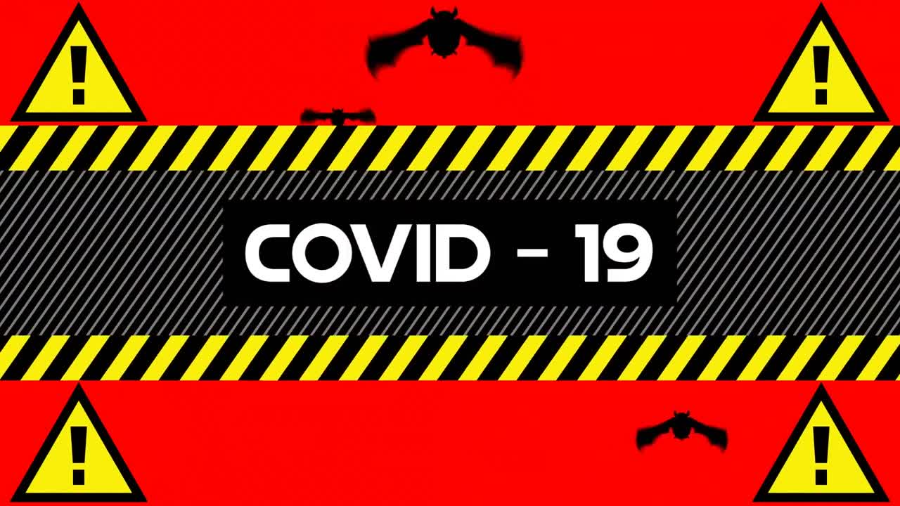 박 ⁇  위의 테이프에 있는 격리 코로나 19 텍스트의 애니메이션