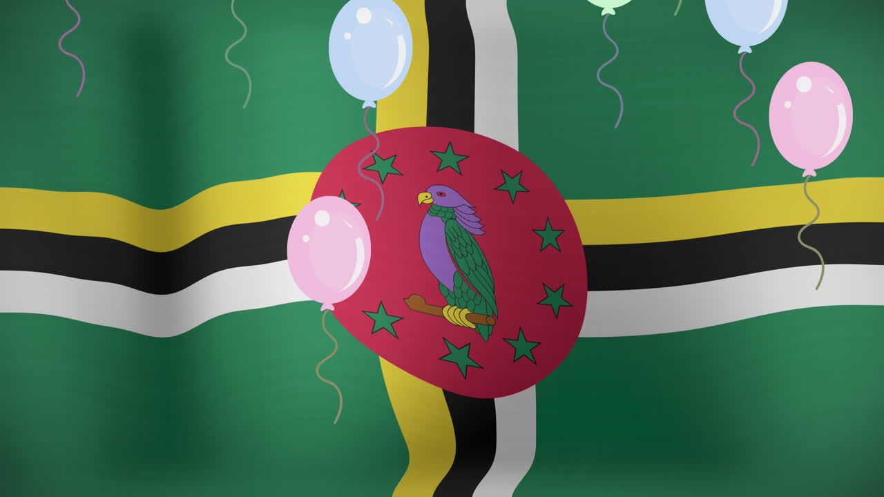 animación de globos sobre la bandera de dominica