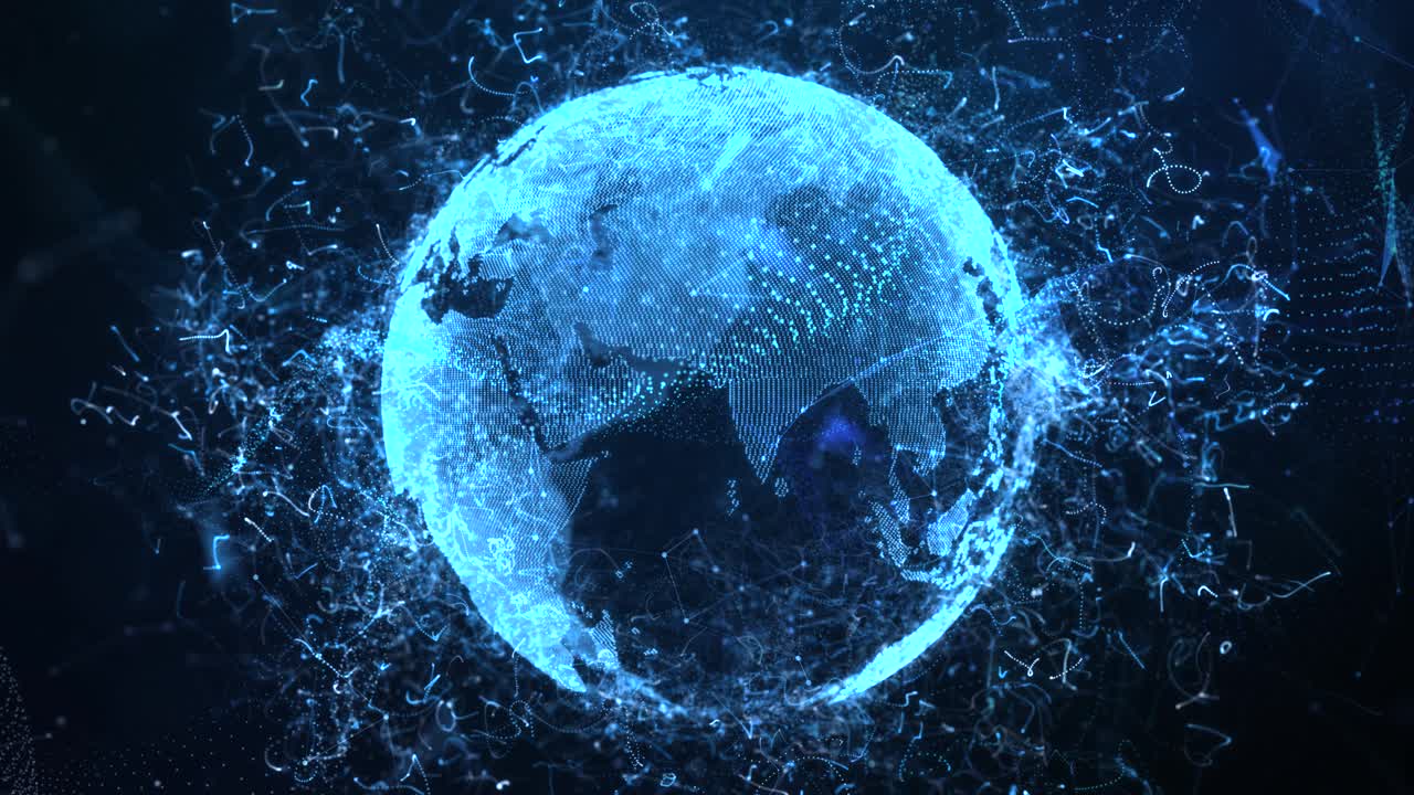 Futuristic Digital Globe Animation Blue Technology Earth Data Network Background