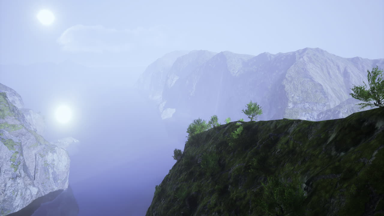 Majestic mountains under a serene atmosphere at dusk