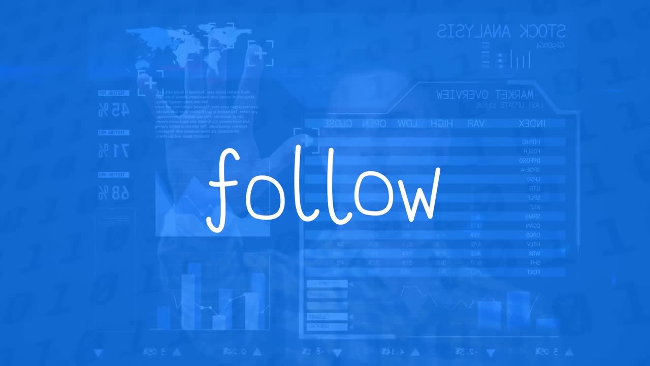 animación del texto de seguimiento sobre el procesamiento de datos en fondo azul