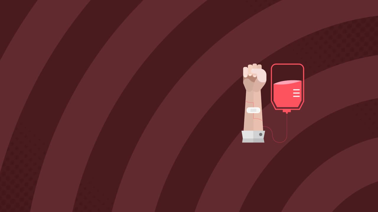 빨간색 배경에 있는 의료 아이콘과 줄무 ⁇ 의 애니메이션