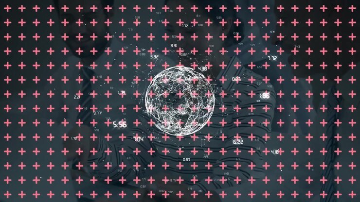 Digital Globe and Data Visualization Overlaid on Business Professional