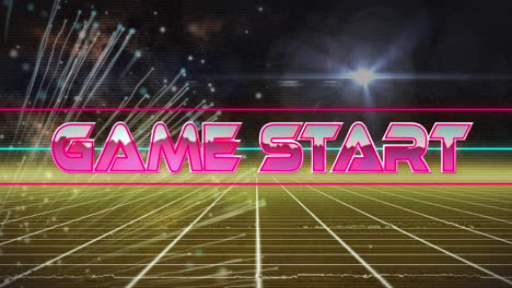 animation of game start over digital black and yellow space with lines and light