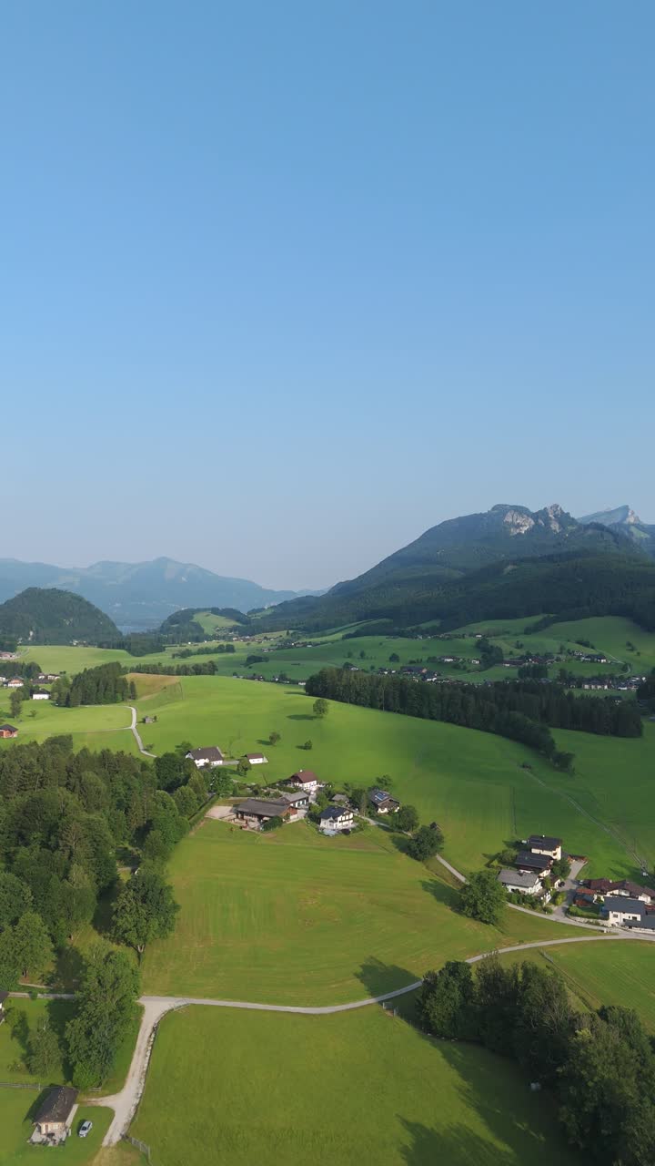 Outskirts of Strobl Town in the Salzburg Region at Summer. Aerial vertical view