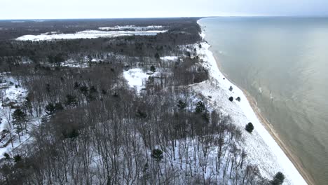 costa del gran lago lago michigan en invierno