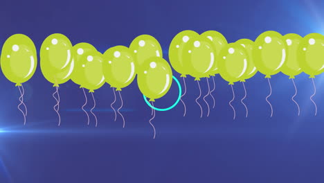 animation of yellow balloons flying over moving circles on blue background