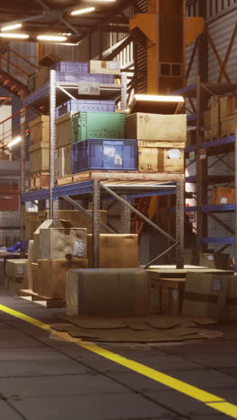 warehouse interior with stacked boxes and crates